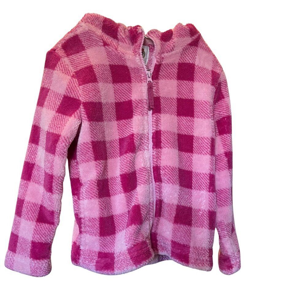 Outdoor Kids -Toddler Girls Pink Plaid Fleece Zip Hoodie Jacket Size 3T